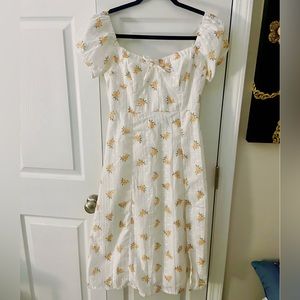White Floral Print Midi Dress